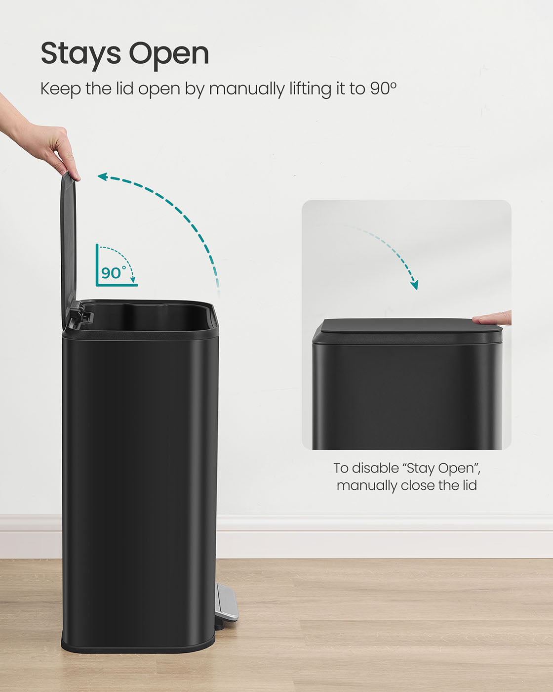 Pedal Bin – Steel – Ink Black – 50 L Soft-Close Lid with Wide Non-Slip Pedal