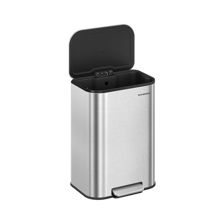 Trash Bin – Steel – Metallic Silver – 50L Capacity, Soft-Close Lid, Wide Non-Slip Pedal