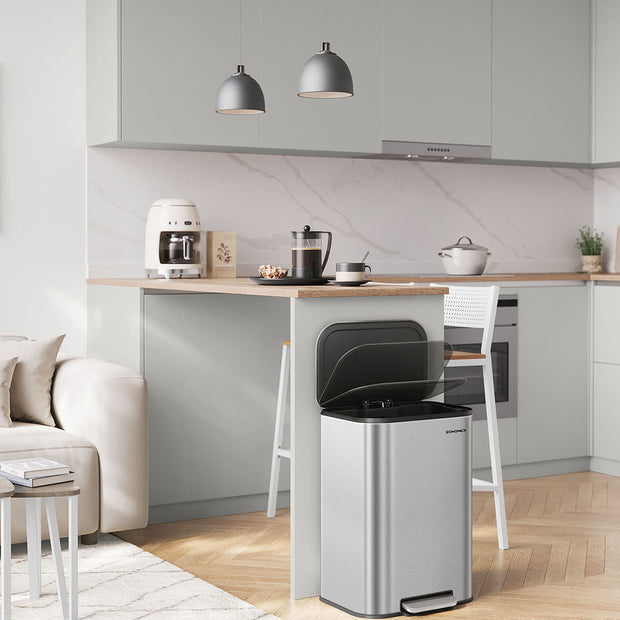 Trash Bin – Steel – Metallic Silver – 50L Capacity, Soft-Close Lid, Wide Non-Slip Pedal
