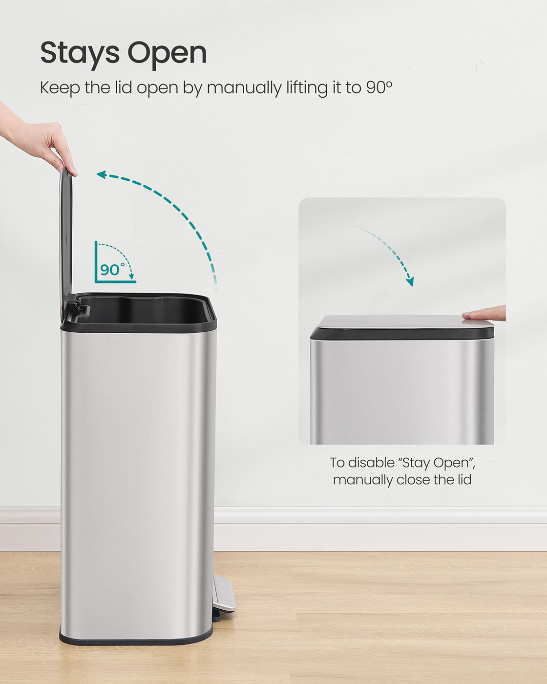 Trash Bin – Steel – Metallic Silver – 50L Capacity, Soft-Close Lid, Wide Non-Slip Pedal