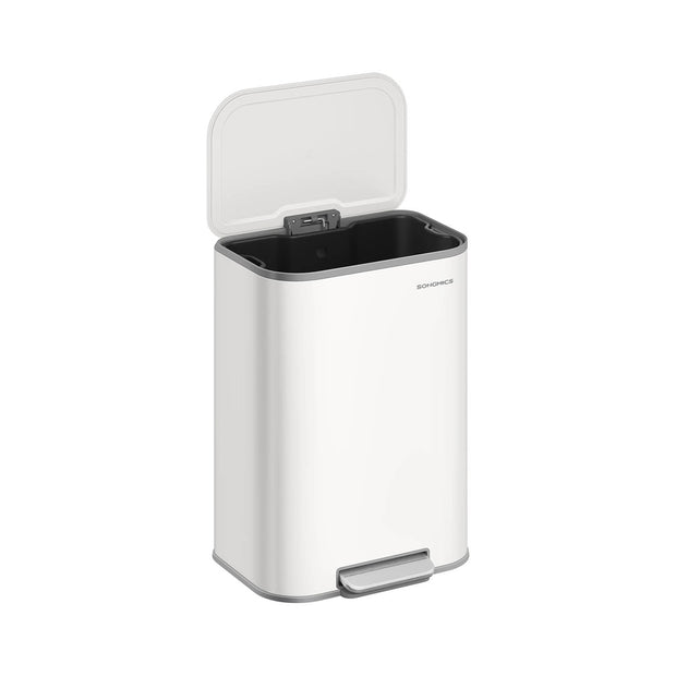 Trash Bin – Steel – Cloud White – 50 L Soft-Close Lid with Wide Non-Slip Pedal