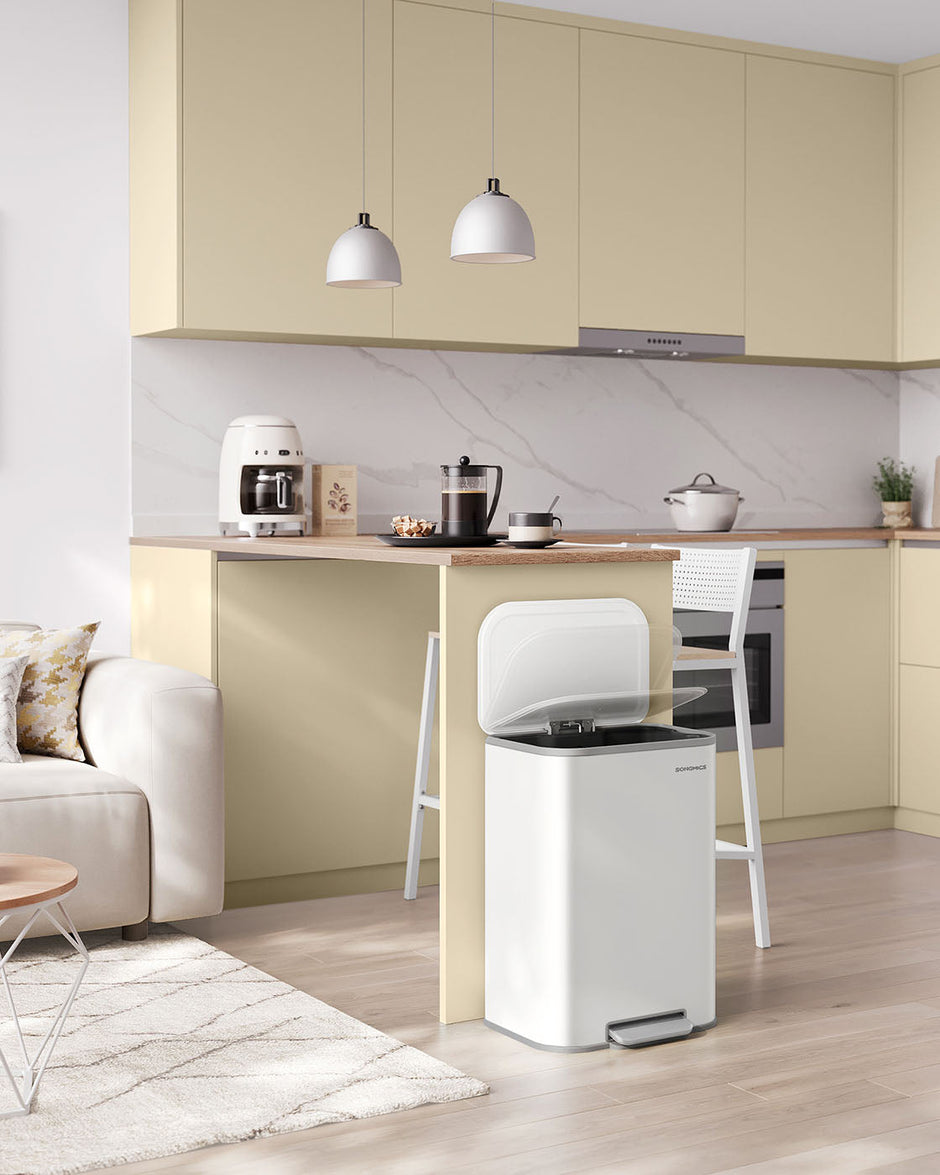 Trash Bin – Steel – Cloud White – 50 L Soft-Close Lid with Wide Non-Slip Pedal