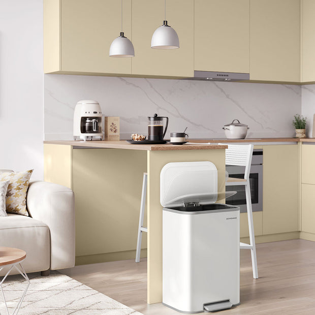 Trash Bin – Steel – Cloud White – 50 L Soft-Close Lid with Wide Non-Slip Pedal