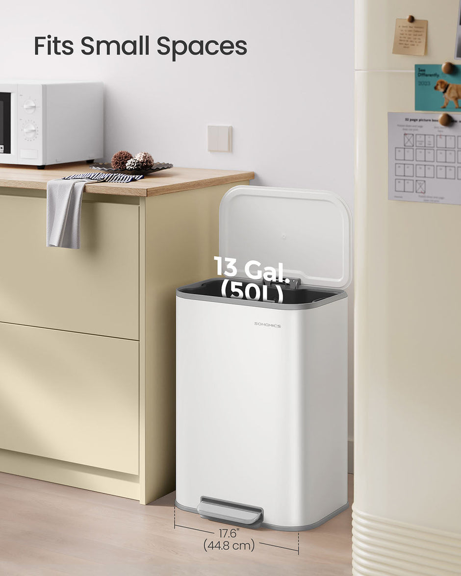 Trash Bin – Steel – Cloud White – 50 L Soft-Close Lid with Wide Non-Slip Pedal