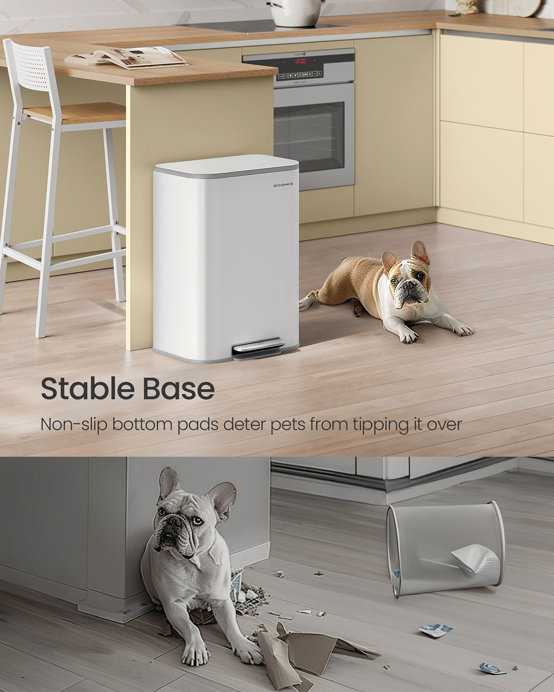 Trash Bin – Steel – Cloud White – 50 L Soft-Close Lid with Wide Non-Slip Pedal