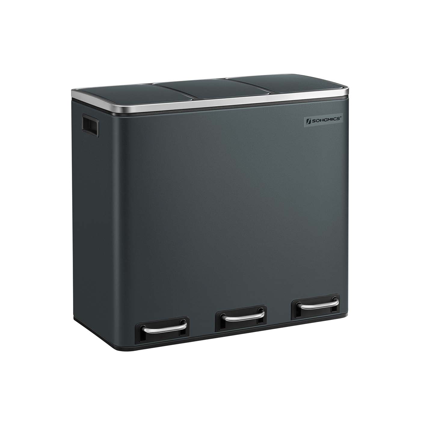Kitchen Rubbish Bin – Stainless Steel – Fingerprint-Proof – Three Compartment with Soft-Closing Lids and Pedals