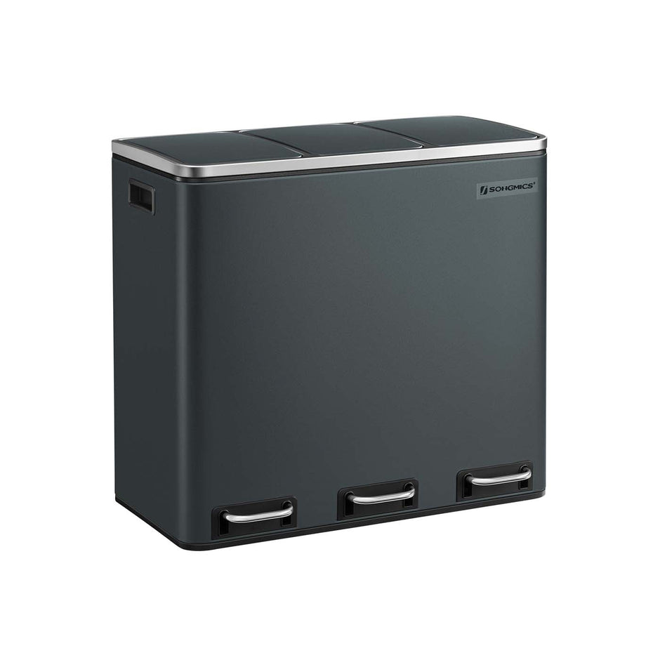 Kitchen Rubbish Bin – Stainless Steel – Fingerprint-Proof – Three Compartment with Soft-Closing Lids and Pedals
