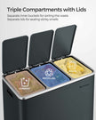 Kitchen Rubbish Bin – Stainless Steel – Fingerprint-Proof – Three Compartment with Soft-Closing Lids and Pedals