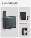 Kitchen Rubbish Bin – Stainless Steel – Fingerprint-Proof – Three Compartment with Soft-Closing Lids and Pedals