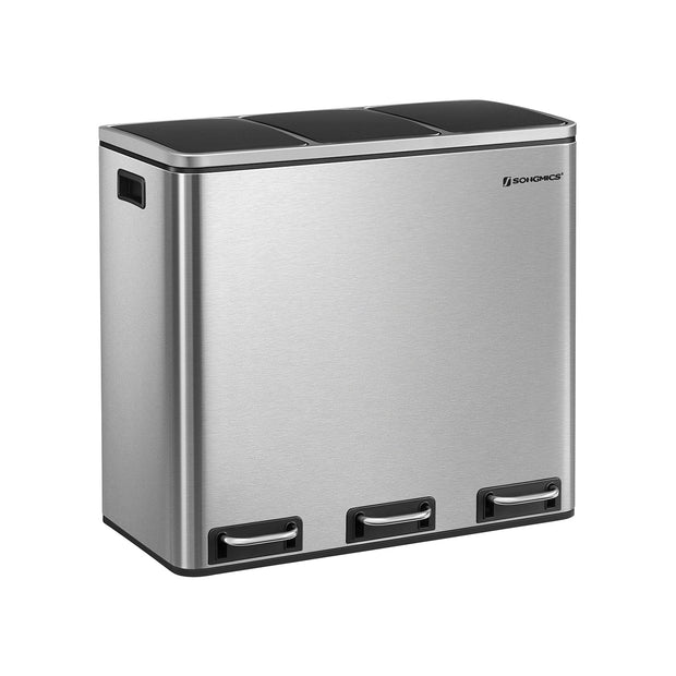 Recycling Bin – Stainless Steel – Fingerprint-Proof – Soft-Closing Lids, 3 Compartments, 54L Capacity