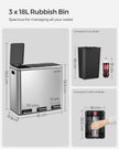 Recycling Bin – Stainless Steel – Fingerprint-Proof – Soft-Closing Lids, 3 Compartments, 54L Capacity