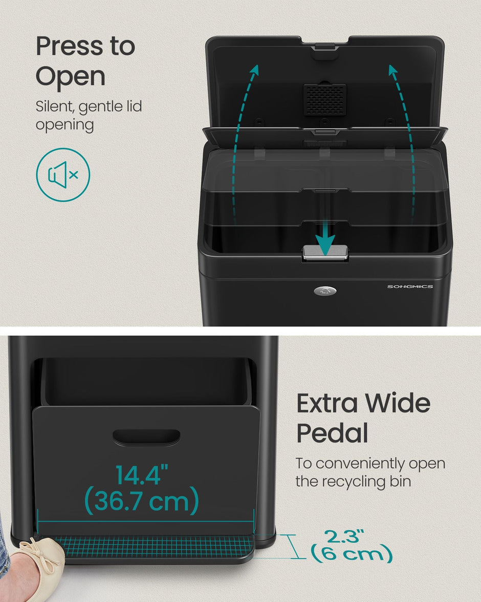 3-Compartment Kitchen Bin – Plastic – Black – Includes Carbon Filter and Wide Pedal