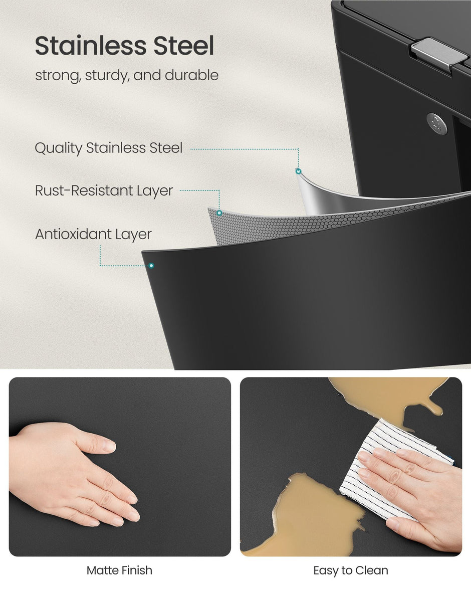 3-Compartment Kitchen Bin – Plastic – Black – Includes Carbon Filter and Wide Pedal