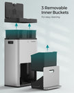3-Compartment Kitchen Bin – Stainless Steel – Silver – Carbon Filter and Wide Pedal