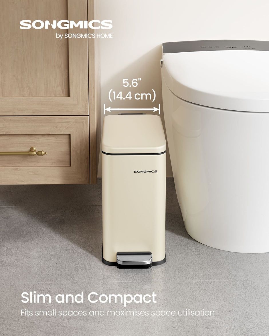 Bathroom Pedal Bin – Steel – Sand Beige – Soft Close, 5L Capacity for Small Spaces