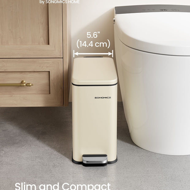 Bathroom Pedal Bin – Steel – Sand Beige – Soft Close, 5L Capacity for Small Spaces