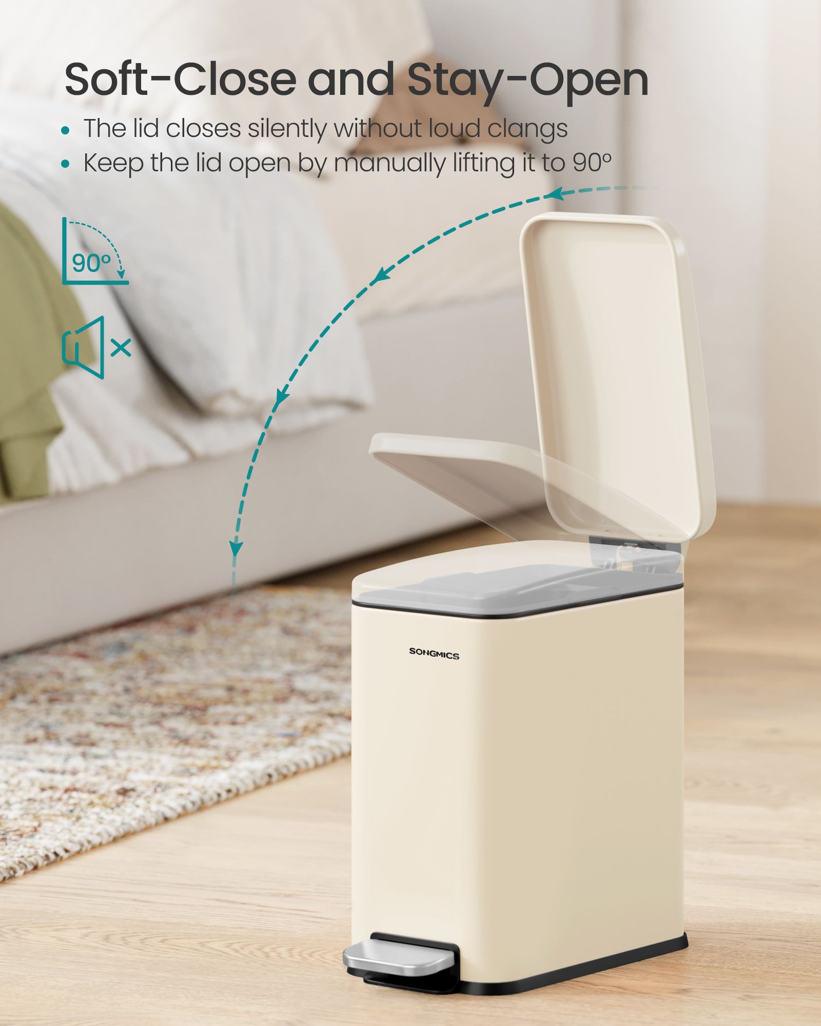 Bathroom Pedal Bin – Steel – Sand Beige – Soft Close, 5L Capacity for Small Spaces