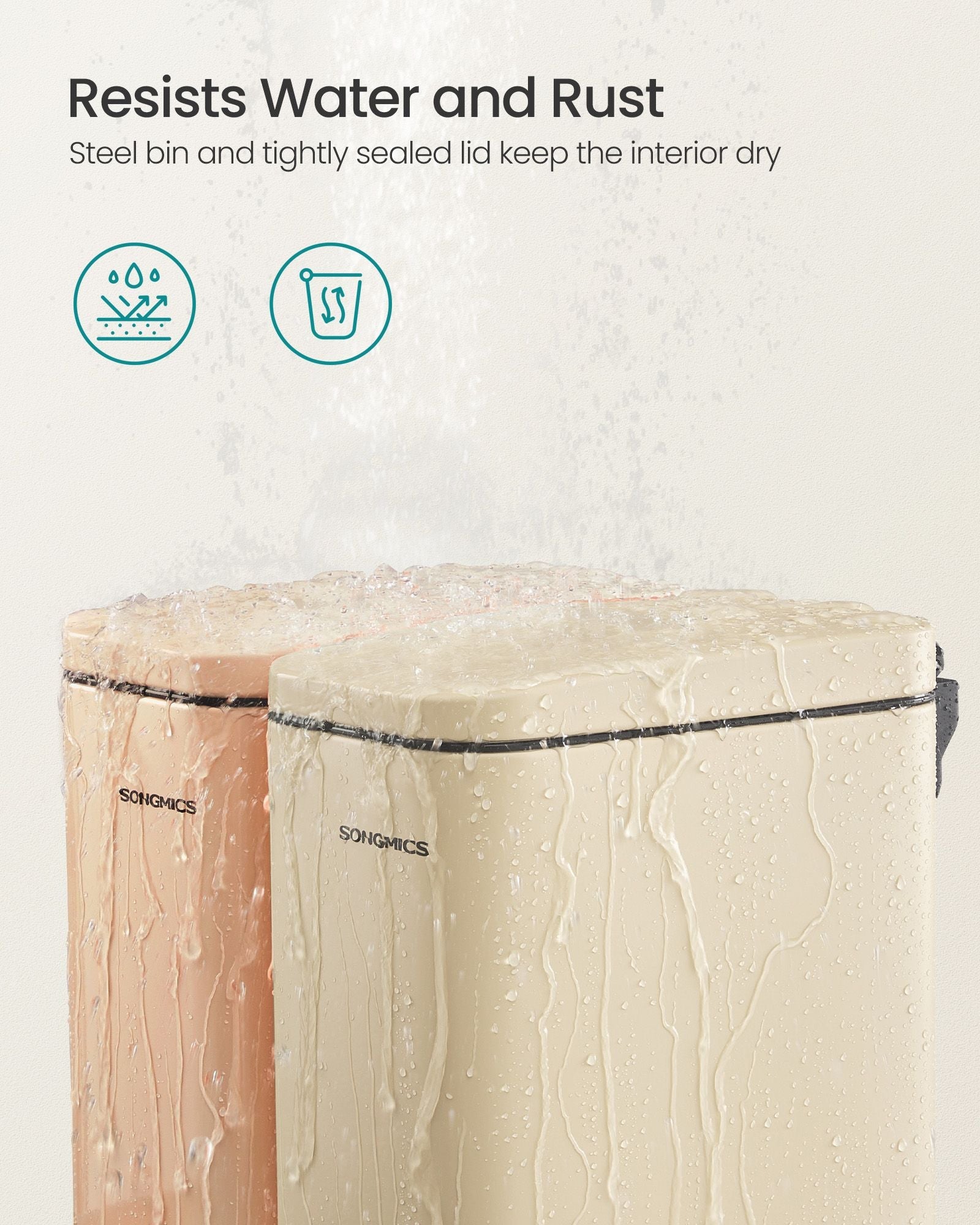 Bathroom Pedal Bin – Steel – Sand Beige – Soft Close, 5L Capacity for Small Spaces