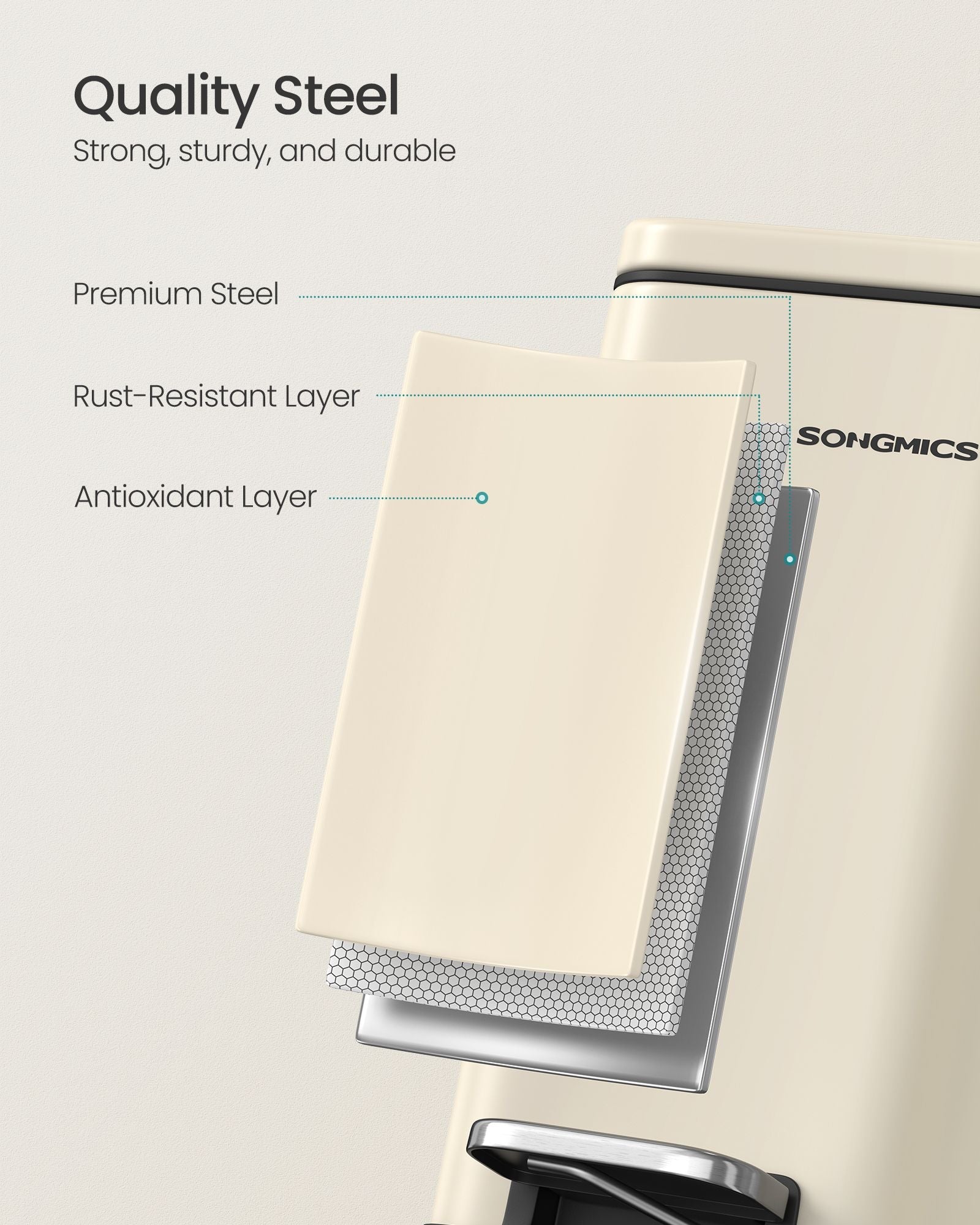 Bathroom Pedal Bin – Steel – Sand Beige – Soft Close, 5L Capacity for Small Spaces