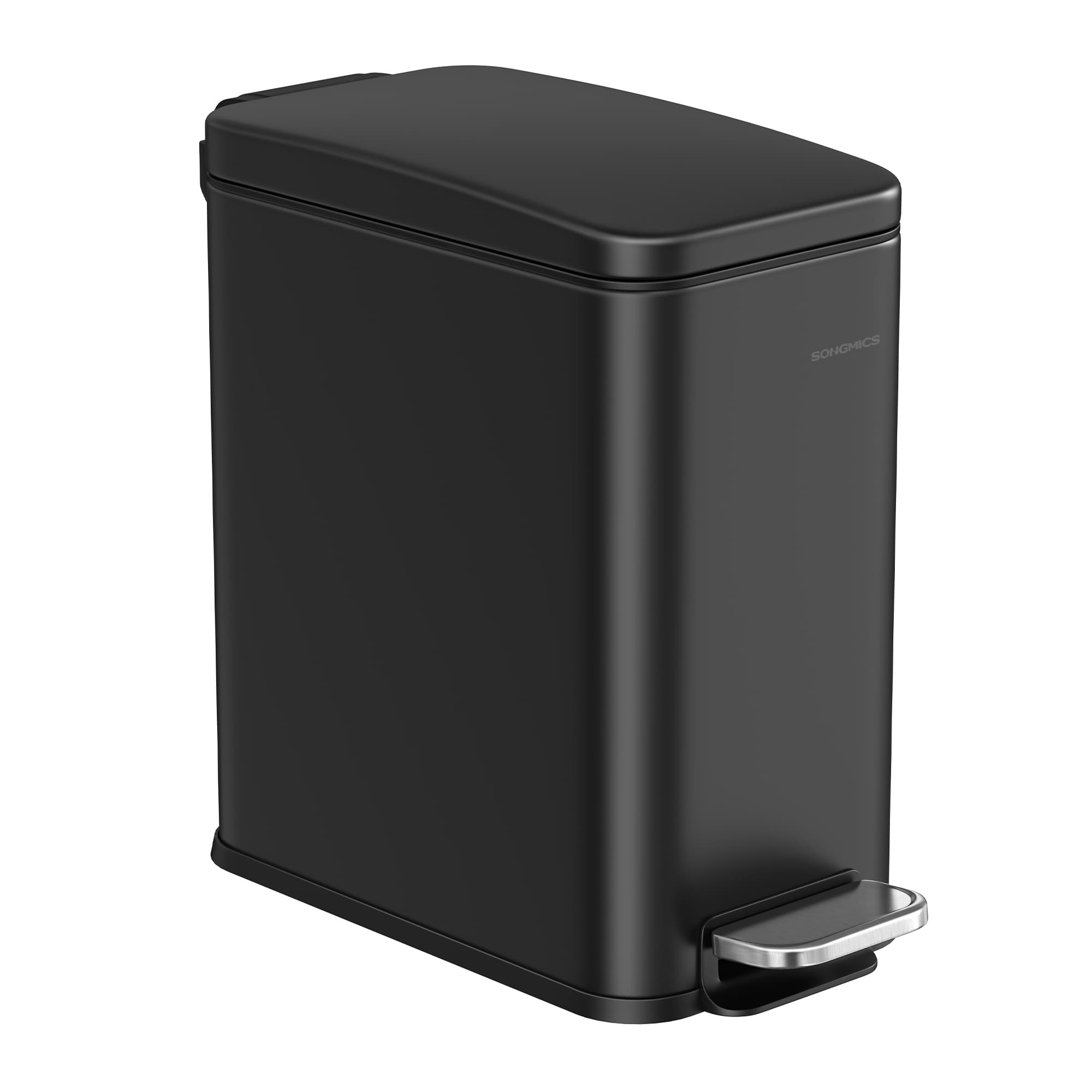 Bathroom Bin – Steel – Black – Slim Design with Soft Close Lid and Pedal Mechanism
