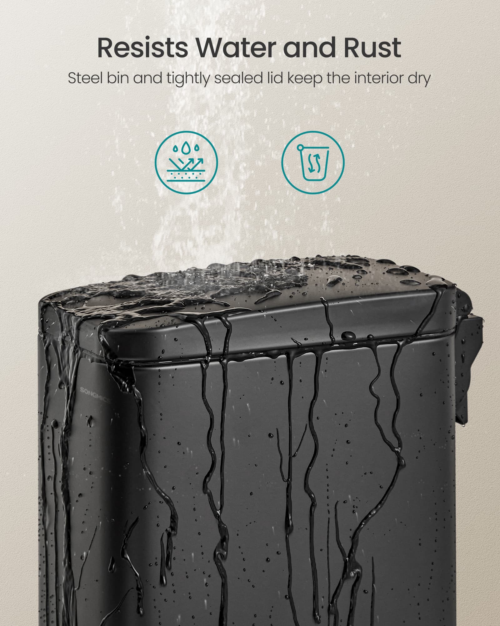 Bathroom Bin – Steel – Black – Slim Design with Soft Close Lid and Pedal Mechanism