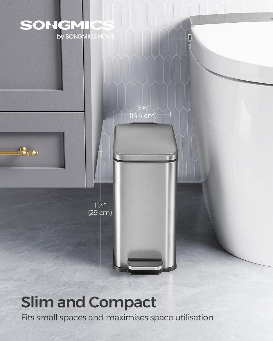 Small Steel Pedal Bin – 5L – Soft Close – Slim Design for Small Spaces