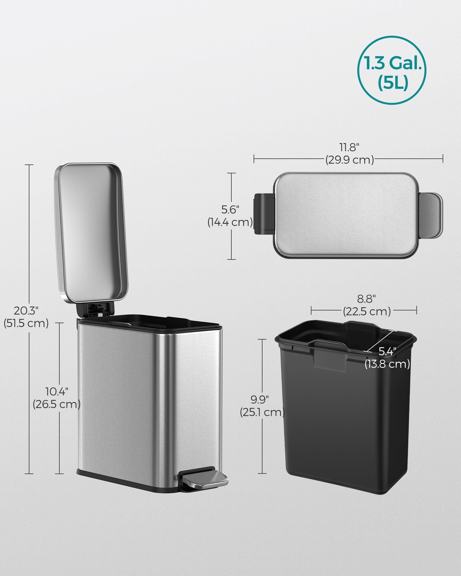 Small Steel Pedal Bin – 5L – Soft Close – Slim Design for Small Spaces