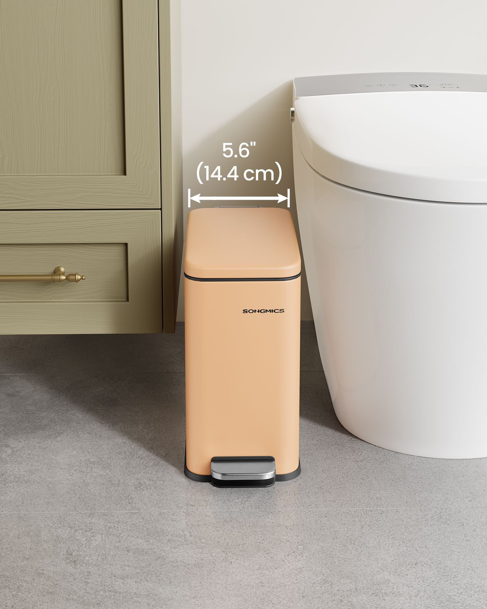 Small Bathroom Bin – Steel – Peach Fuzz – Soft Close Pedal 5L