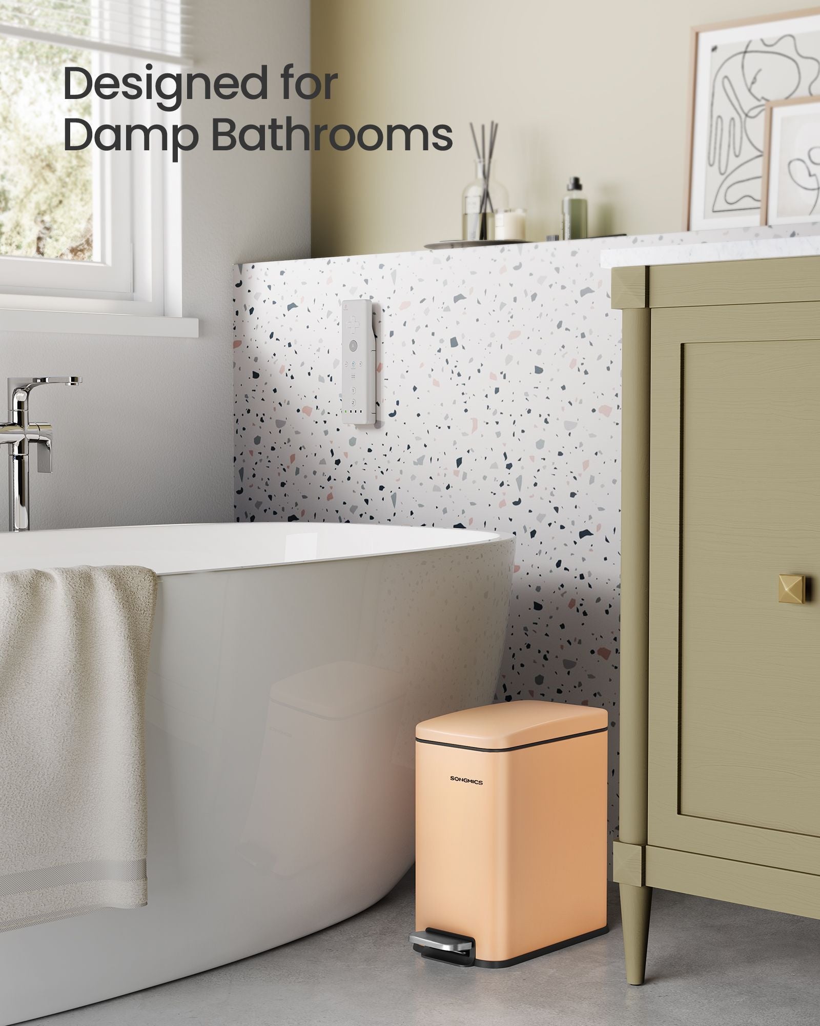 Small Bathroom Bin – Steel – Peach Fuzz – Soft Close Pedal 5L