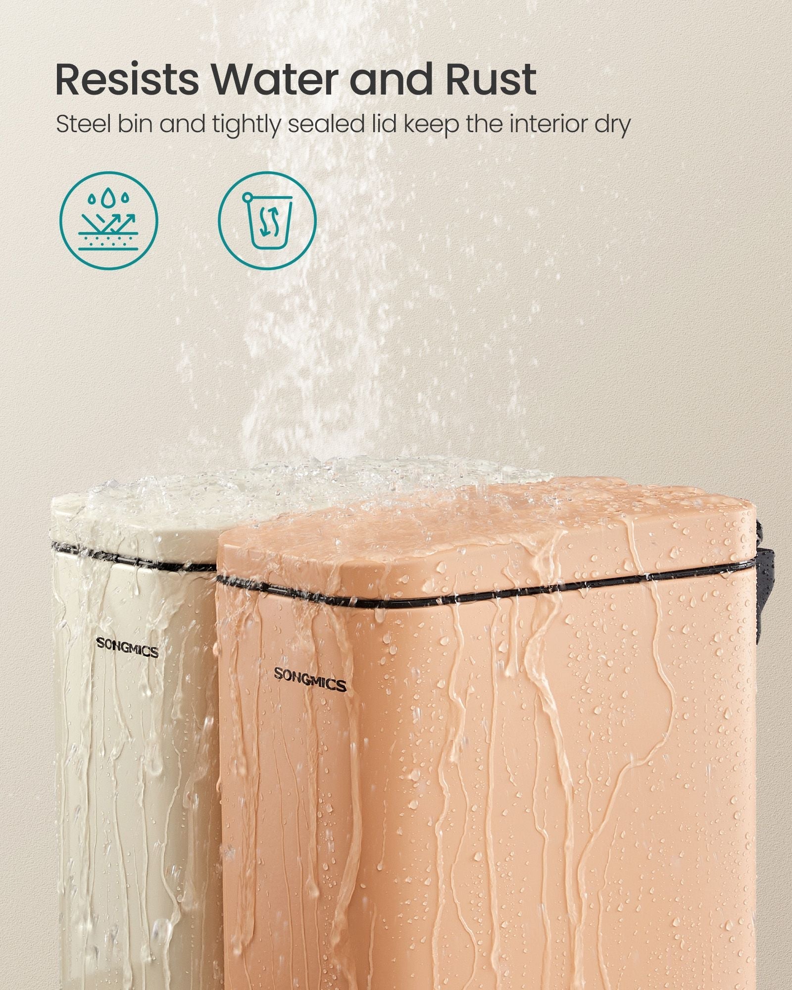 Small Bathroom Bin – Steel – Peach Fuzz – Soft Close Pedal 5L