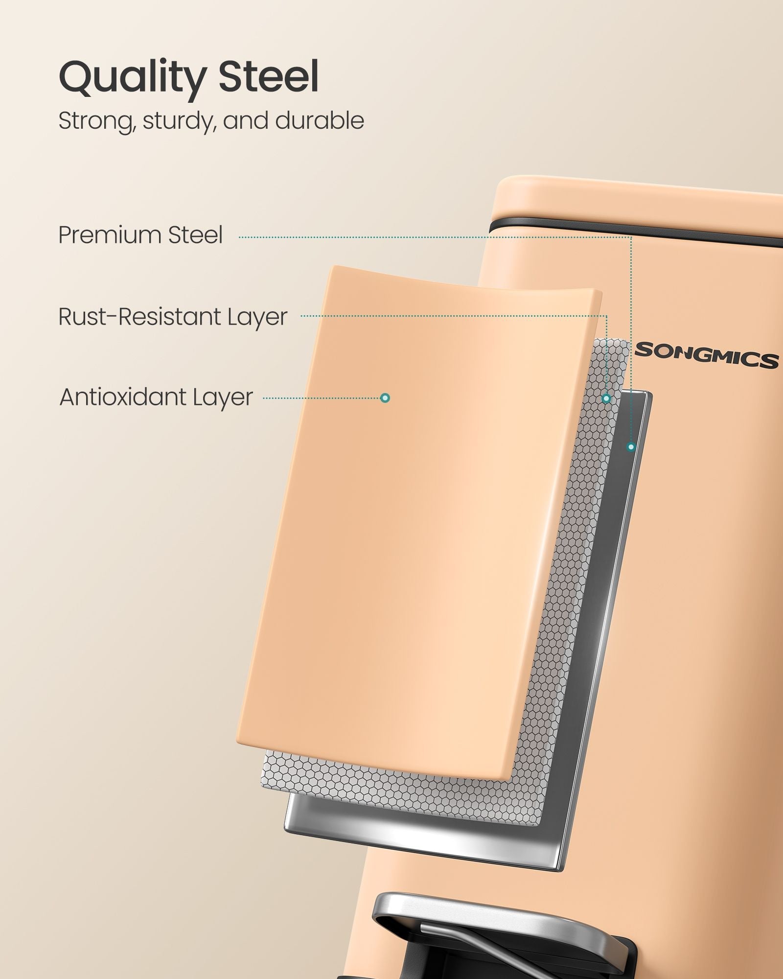 Small Bathroom Bin – Steel – Peach Fuzz – Soft Close Pedal 5L