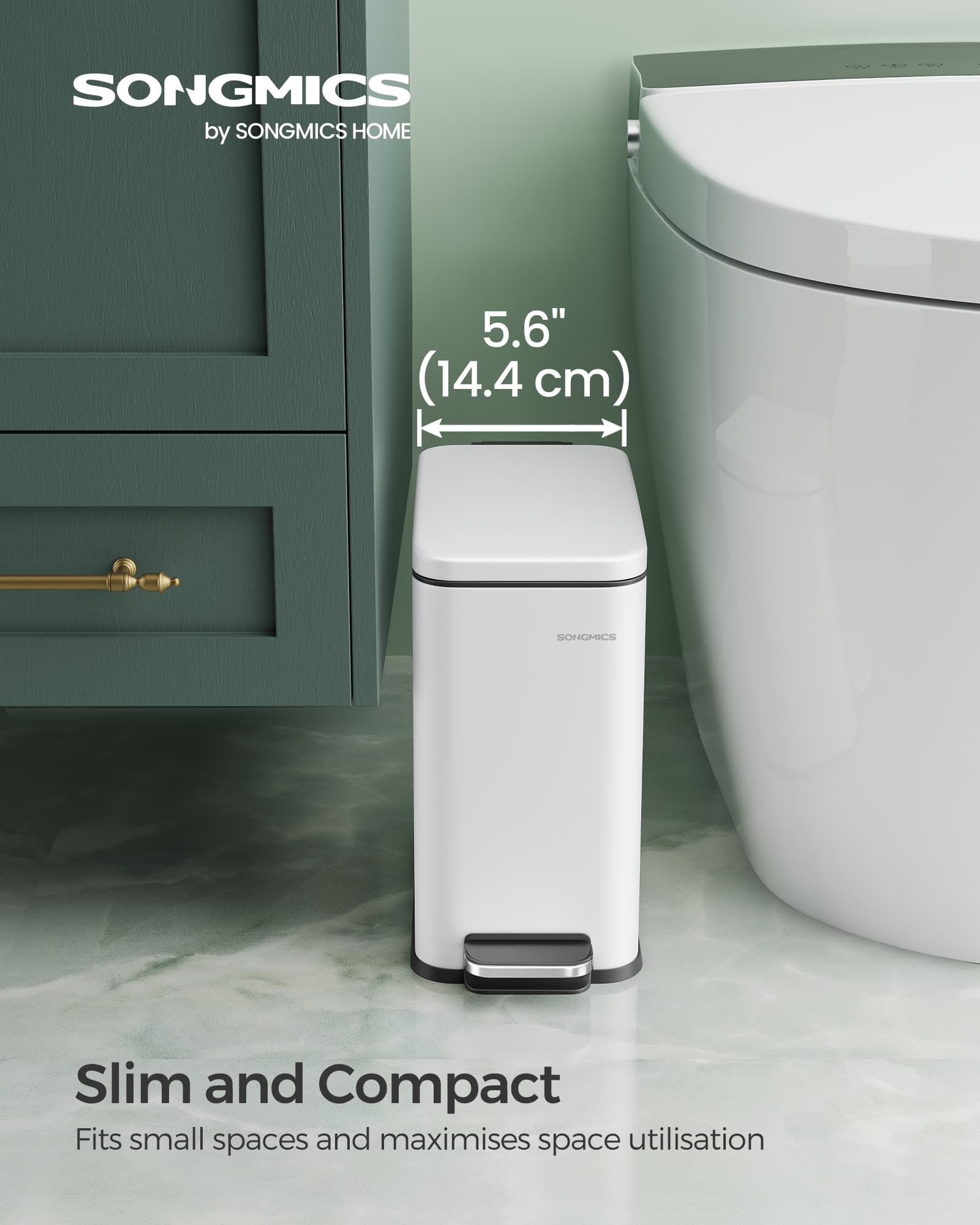 Small Pedal Bin – Steel – White – Soft Close Lid, 5L Capacity