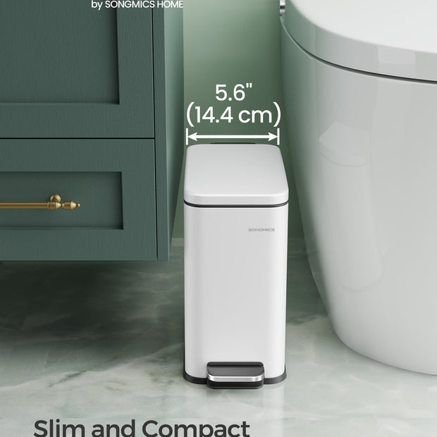 Small Pedal Bin – Steel – White – Soft Close Lid, 5L Capacity