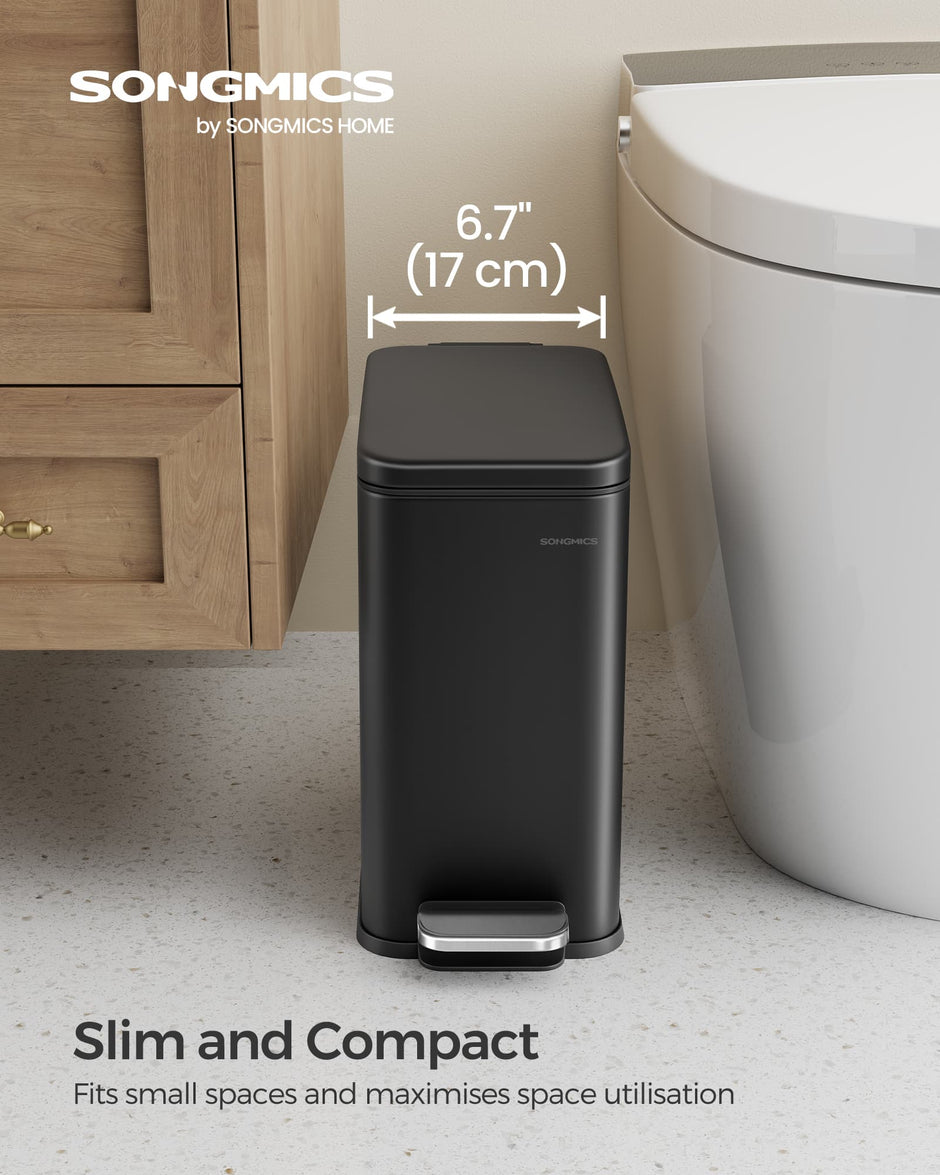 10L Steel Bathroom Bin – Soft Close – Slim Design for Small Spaces