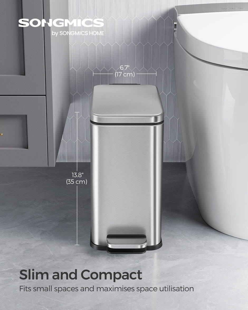 10L Steel Bathroom Bin – Soft Close – Slim Design for Small Spaces