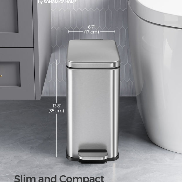 10L Steel Bathroom Bin – Soft Close – Slim Design for Small Spaces