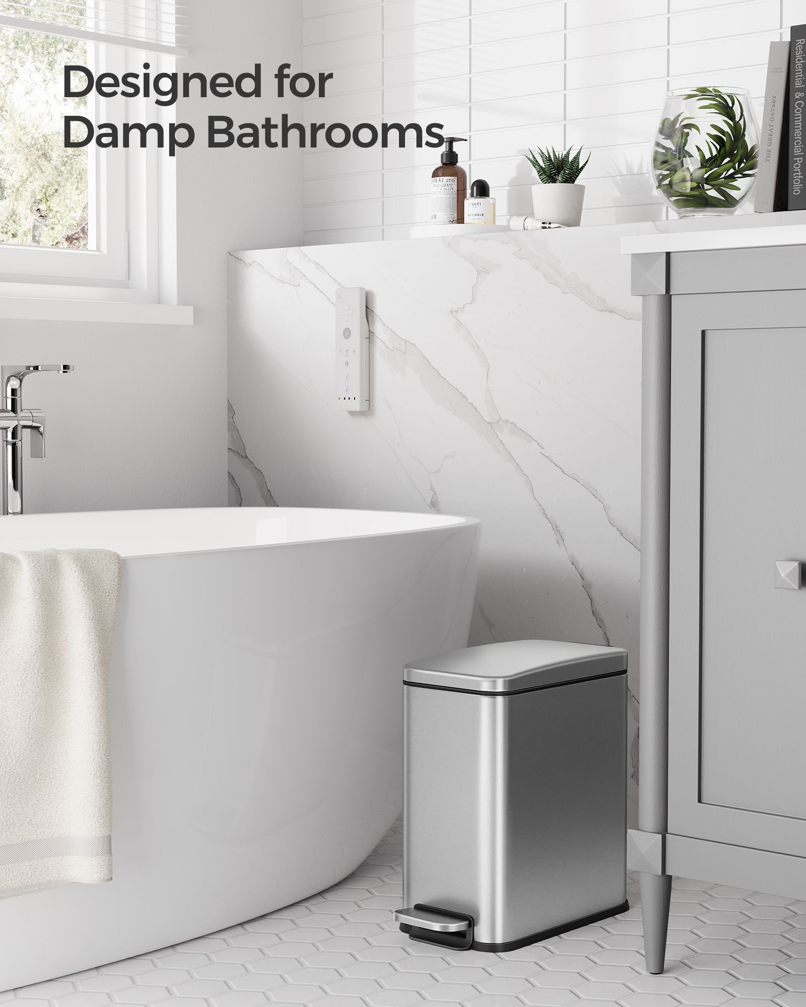 10L Steel Bathroom Bin – Soft Close – Slim Design for Small Spaces