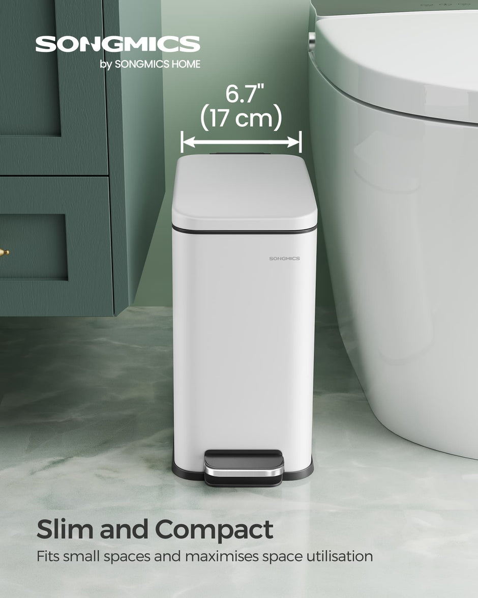 10L Steel Bathroom Bin – Soft Close – Slim Design for Small Spaces