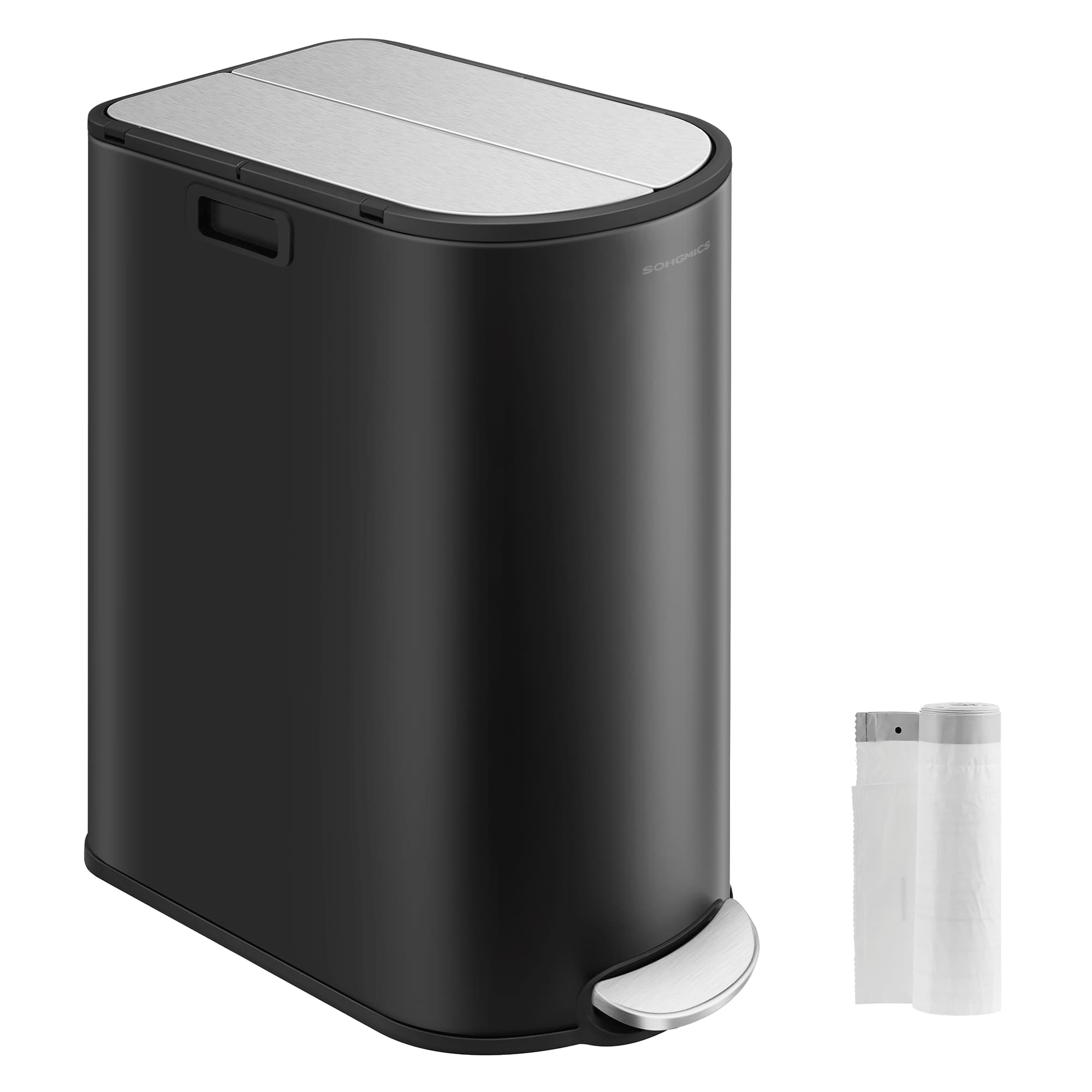 Double Kitchen Bin – Metallic Silver – Dual Compartment – Pedal with Wing Lids