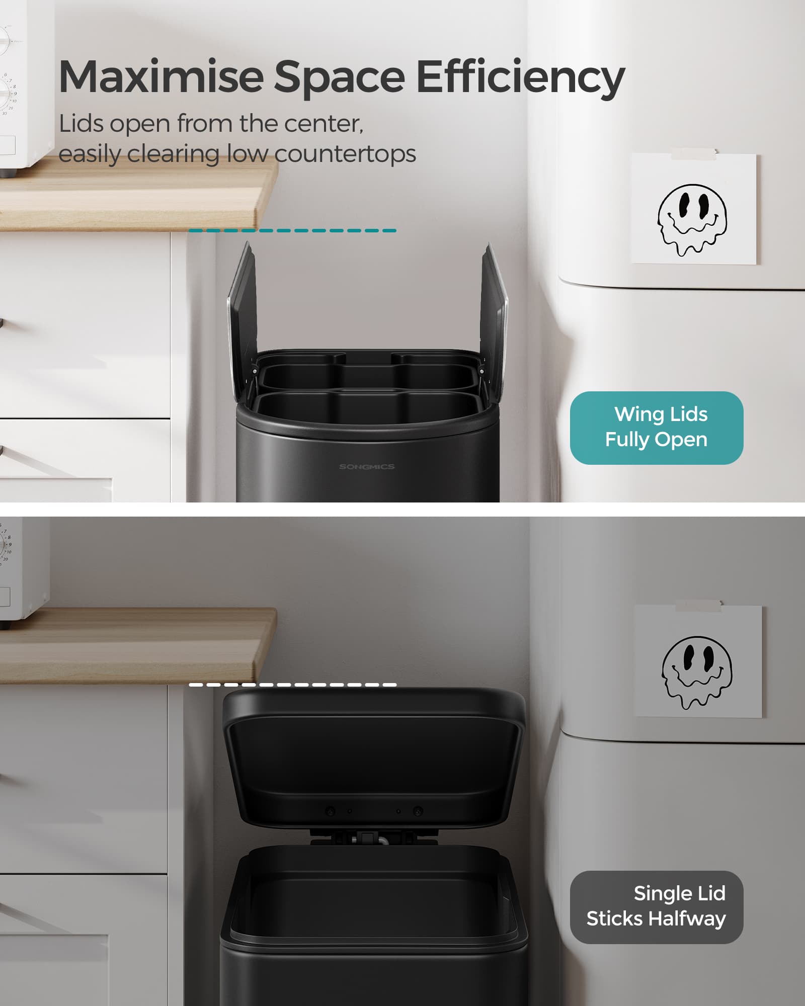 Double Kitchen Bin – Metal – Ink Black and Metallic Silver – Dual Compartment for Recycling and Waste