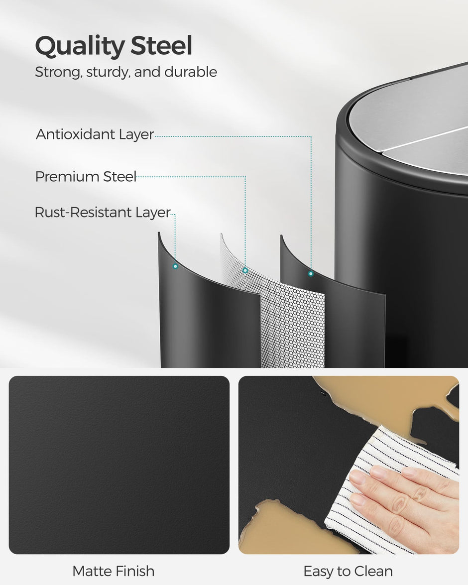 Double Kitchen Bin – Metal – Ink Black and Metallic Silver – Dual Compartment for Recycling and Waste