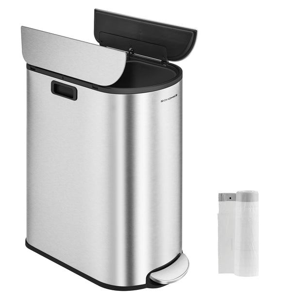 Double Kitchen Bin – Metallic Silver – Dual Compartment – Pedal with Wing Lids