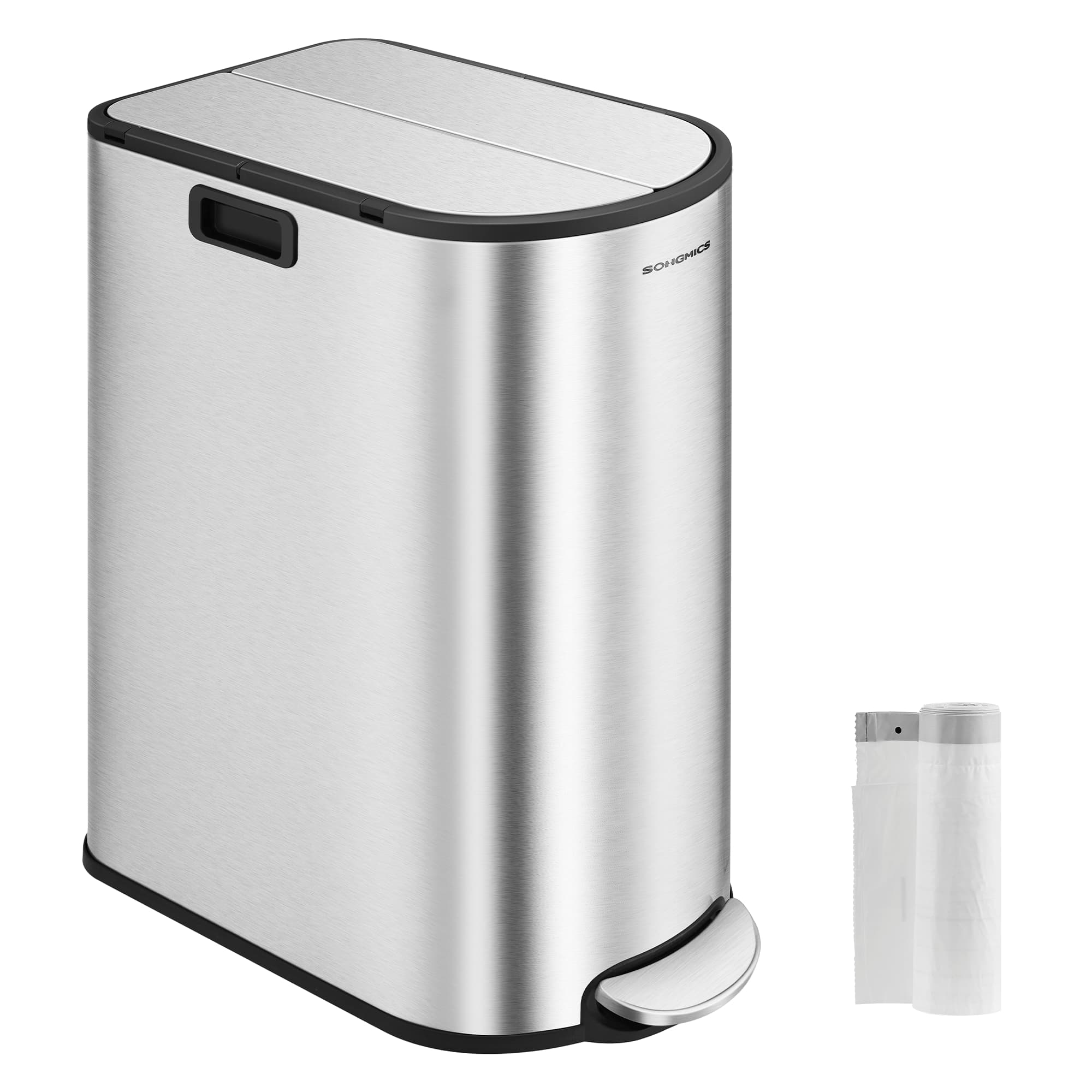 Double Kitchen Bin – Metallic Silver – Dual Compartment – Pedal with Wing Lids