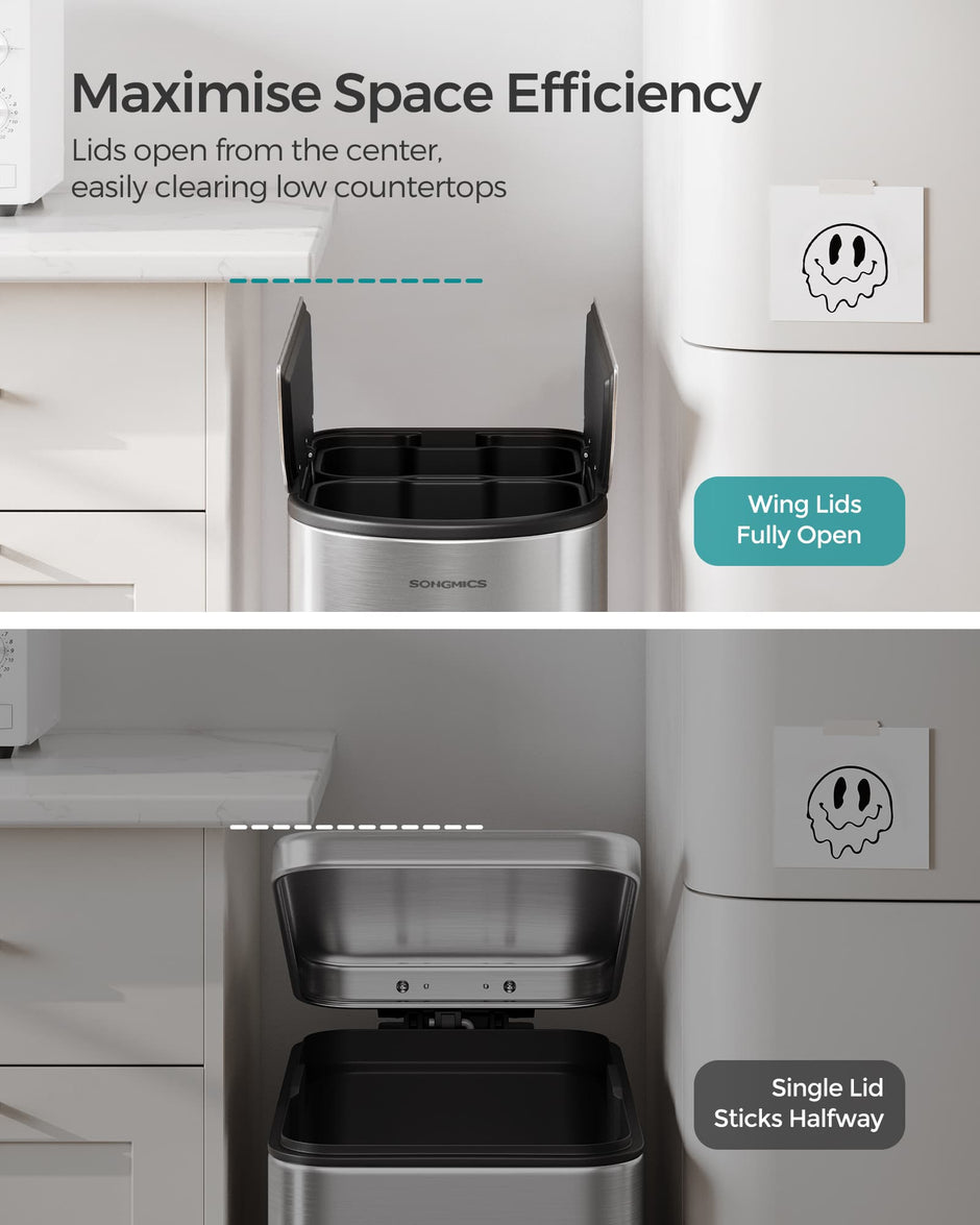 Double Kitchen Bin – Metallic Silver – Dual Compartment – Pedal with Wing Lids