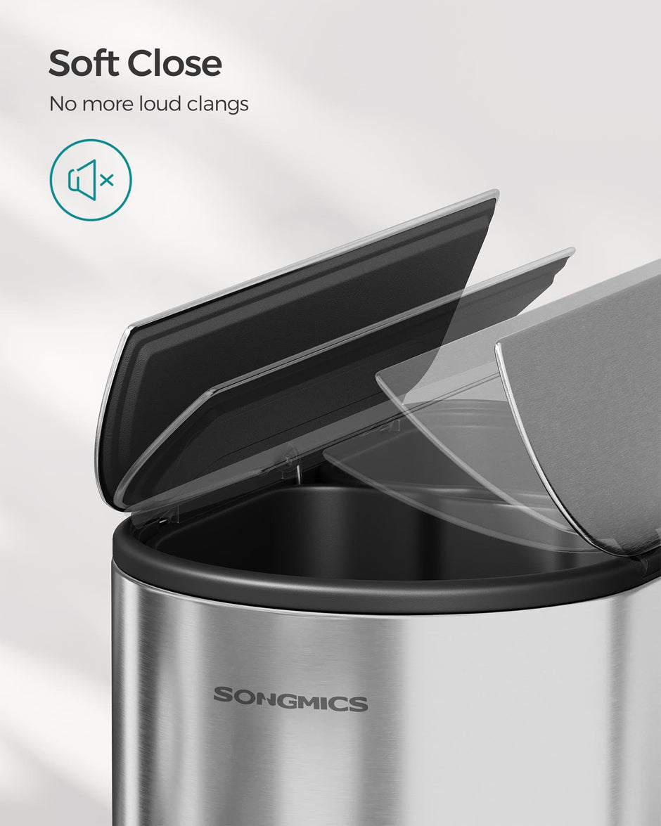 Double Kitchen Bin – Metallic Silver – Dual Compartment – Pedal with Wing Lids