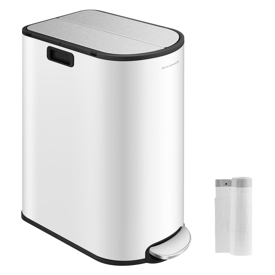 Double Kitchen Bin – Metallic Silver – Dual Compartment – Pedal with Wing Lids