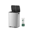 Stainless Steel Recycling and Waste Bin Set – Silver – 2 x 30L with Pedal