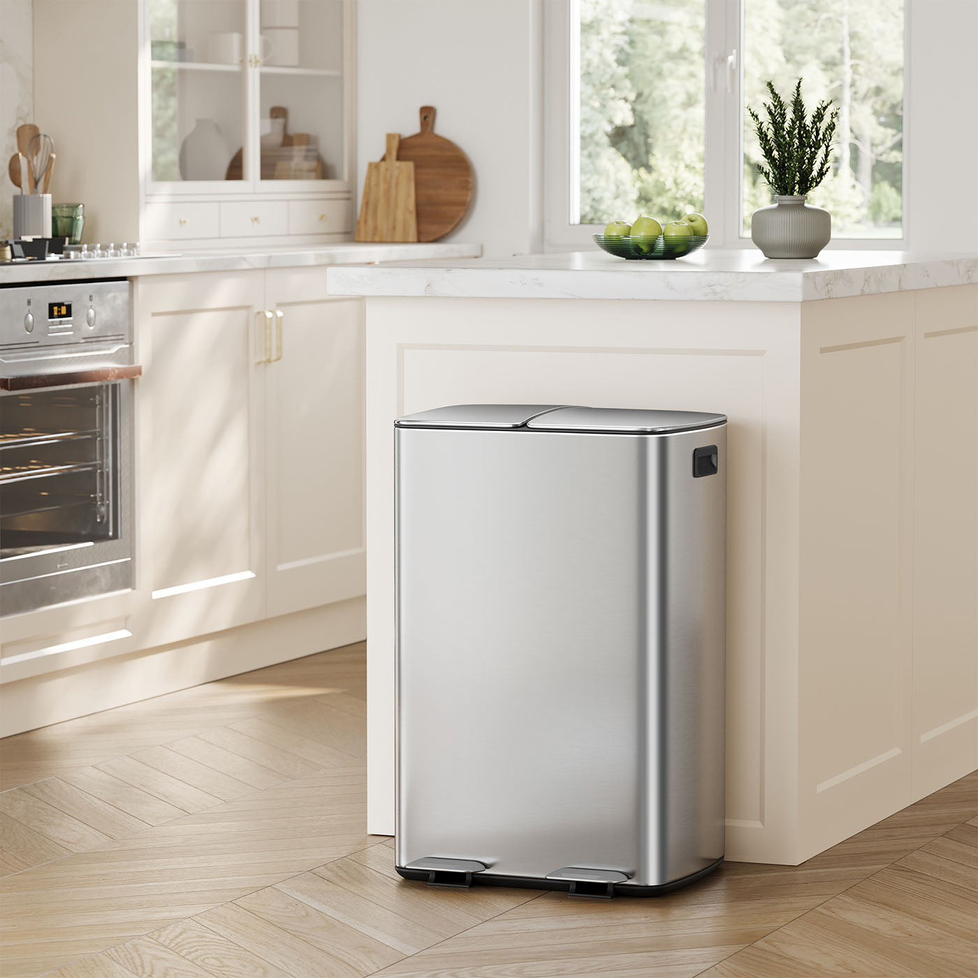 Stainless Steel Recycling and Waste Bin Set – Silver – 2 x 30L with Pedal