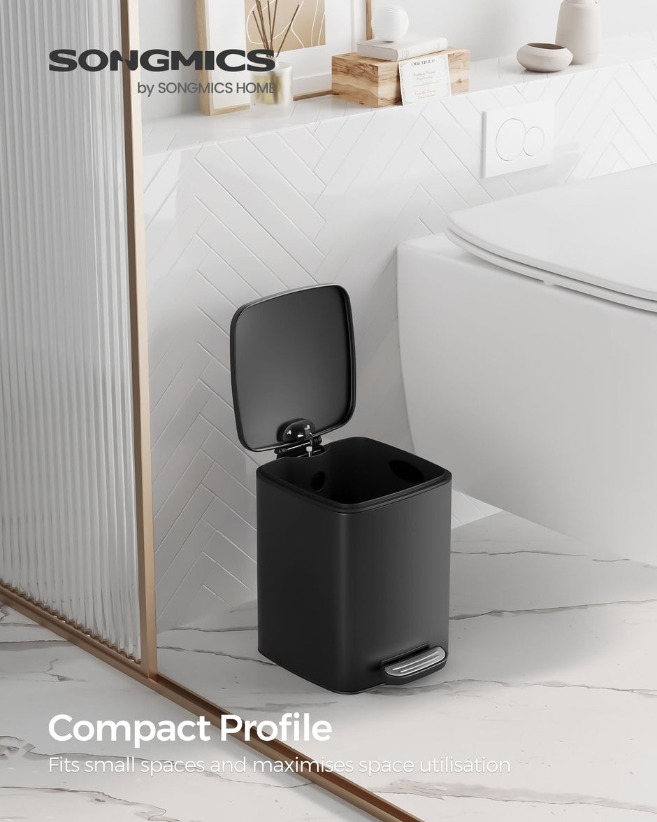 Small Bathroom Bin – Steel – Silver – Pedal Design with Soft-Close Lid