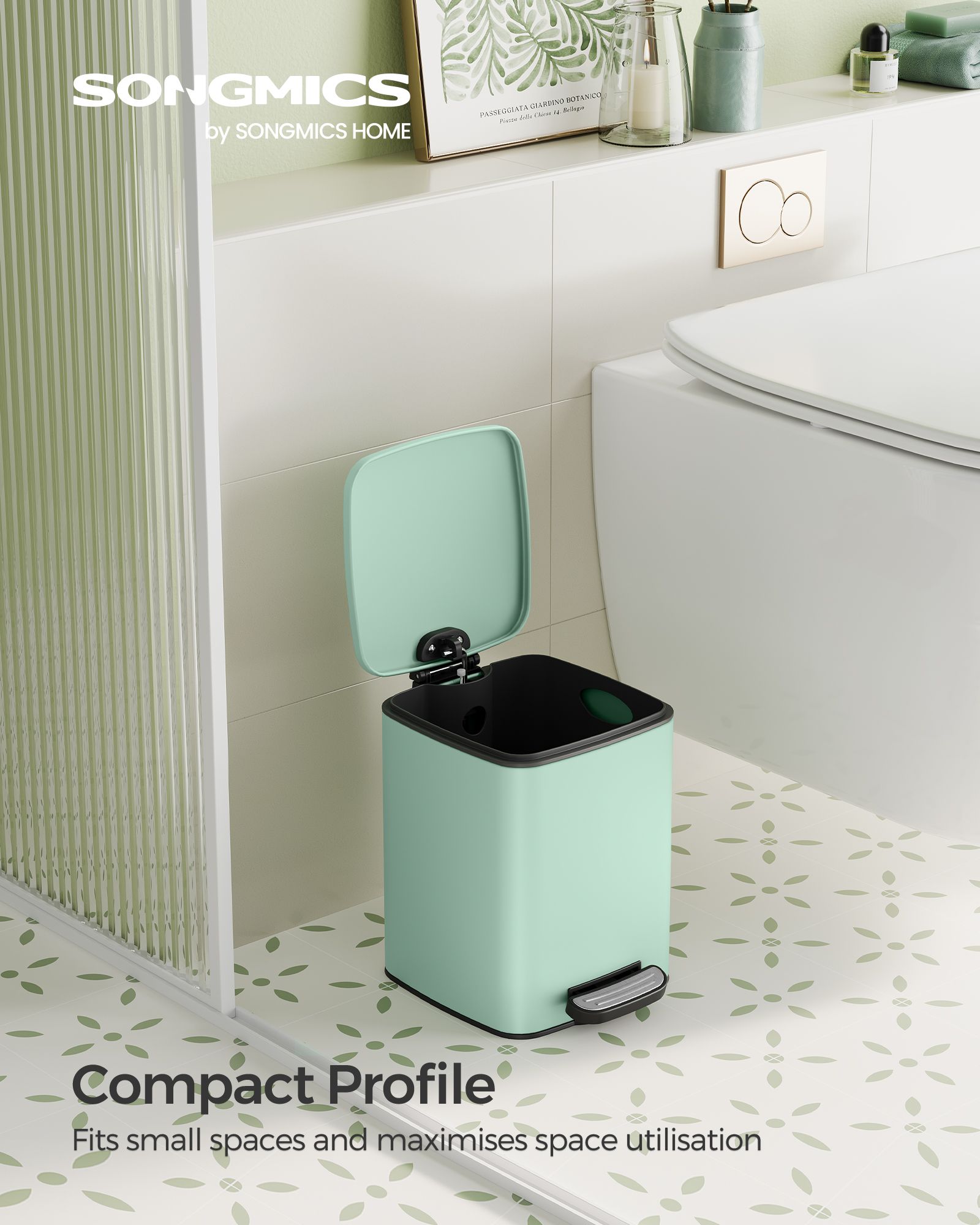 Small Bathroom Bin – Steel – Silver – Pedal Design with Soft-Close Lid